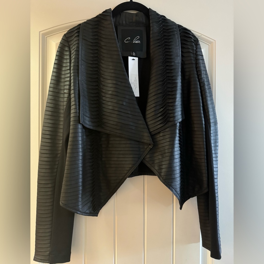 NEW Pleated Faux Leather Moto Jacket Size S - Picture 3 of 7